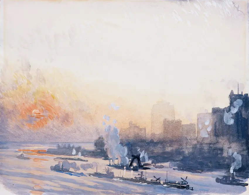 Winter Sunset, New York Harbor (circa 1921-1926) by Joseph Pennell